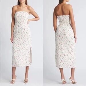 WAYF Birdie Ruched Strapless Midi Dress - size M - NWT